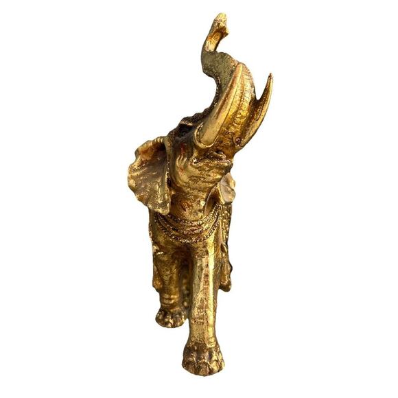 Vintage Elephant Feng Shui Trunk Up 9” Figurine Gold Statue Home Decor Sequins - Picture 4 of 15